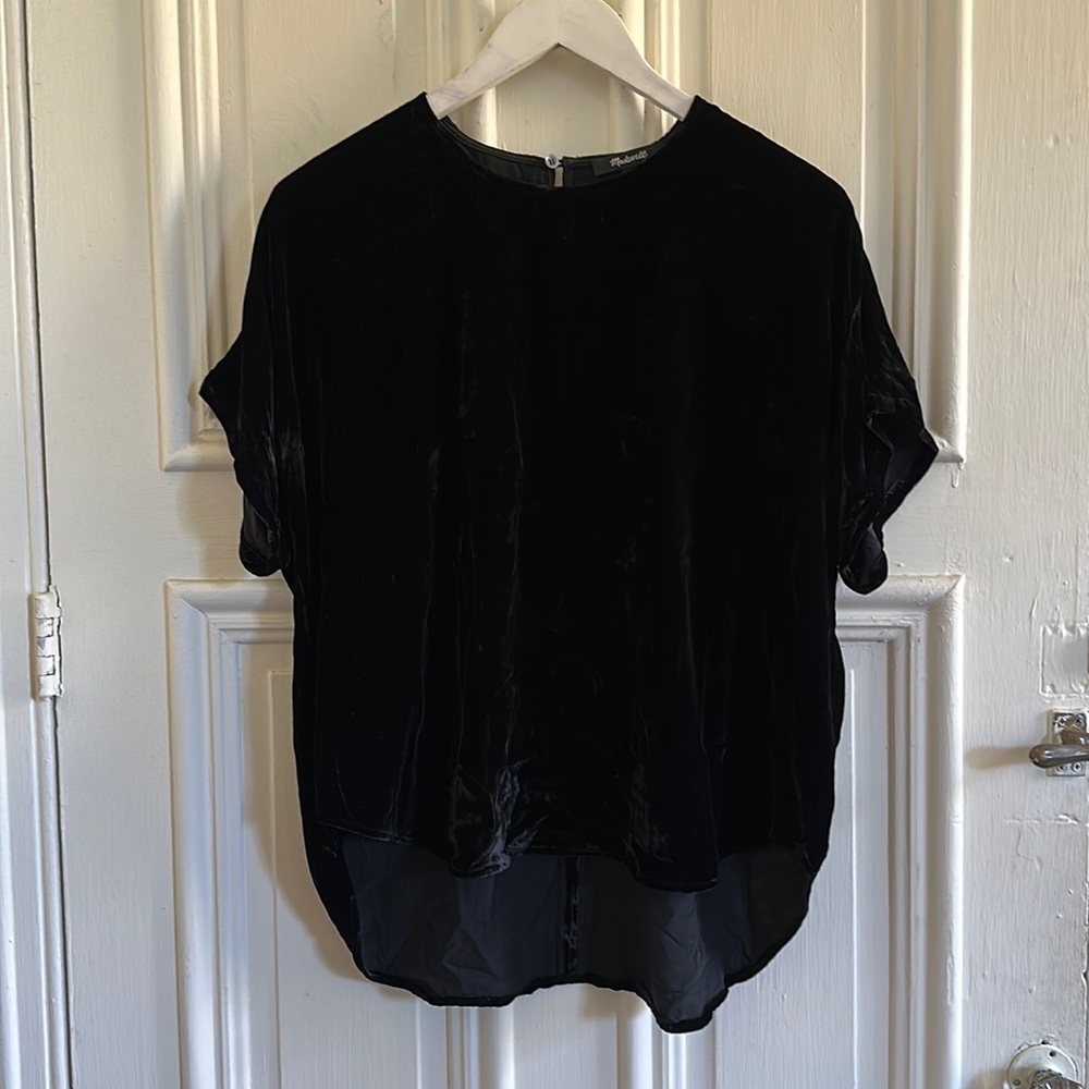 Madewell hi-lo Black Velvet and Silk Boxy Top